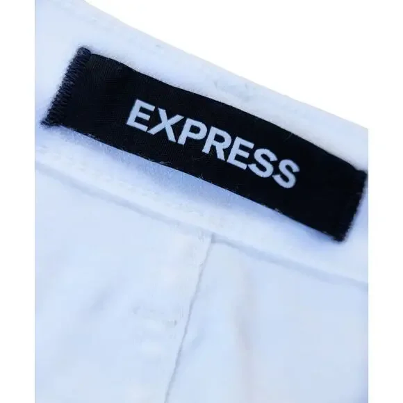 Express White High-Rise Wide Leg Cropped Stretch Plus Pant 14 Raw Hem Button Fly - Picture 6 of 8